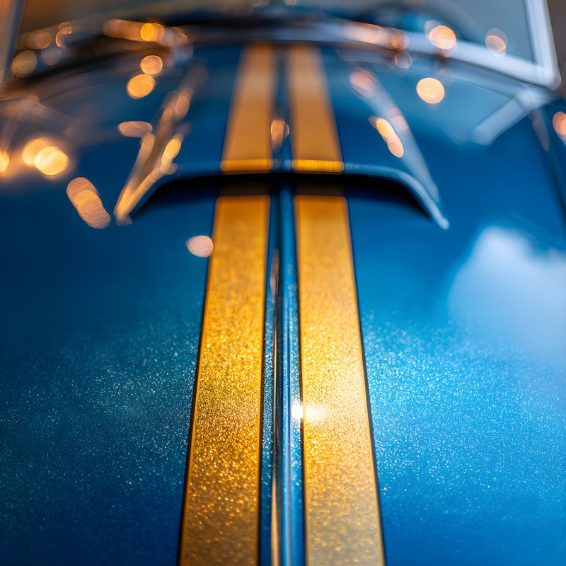 Vintage blue car hood with gold stripes and reflections Free Premium Stock Image - stock photo