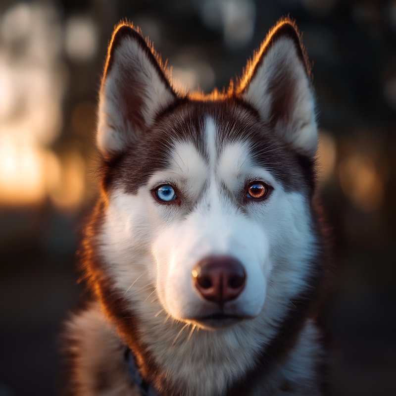 Husky with different colored eyes standing at sunset Free Premium Stock Image - stock photo