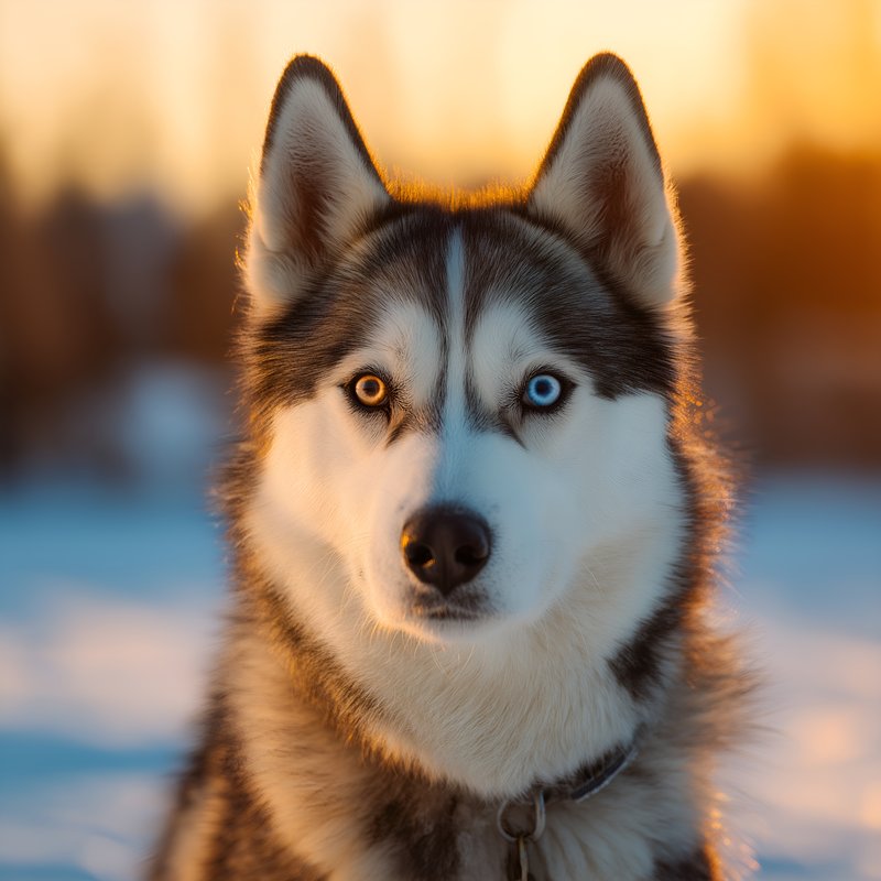 Siberian husky in winter landscape during sunset Free Premium Stock Photo - stock photo
