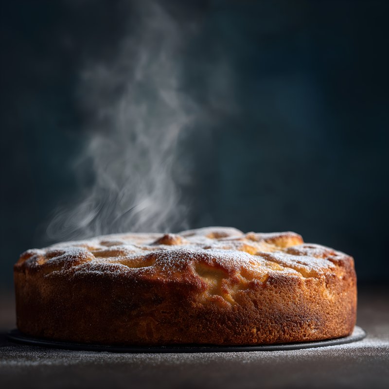 Freshly baked cake with steam rising in a dark setting Free Premium Stock Photo - stock photo