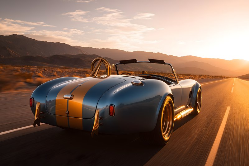 Classic sports car driving on a road at sunset Free Premium Stock Image - stock photo