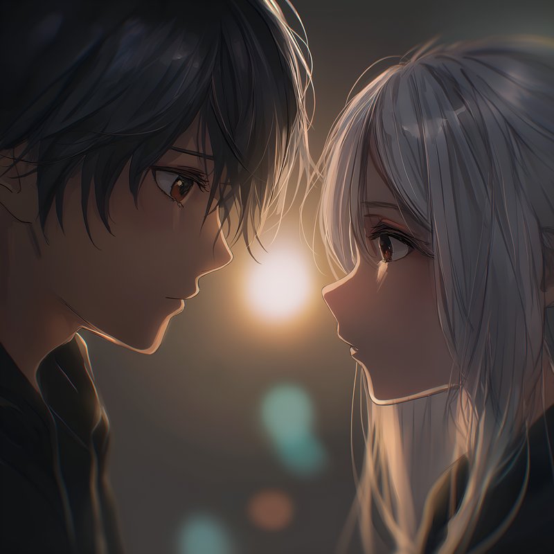 Two people sharing a moment in dim light at night Free Premium Stock Image - stock photo