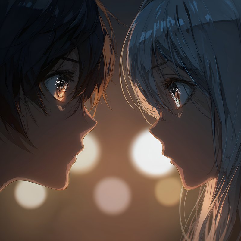 Two characters share a moment during an evening encounter Free Premium Stock Photo - stock photo