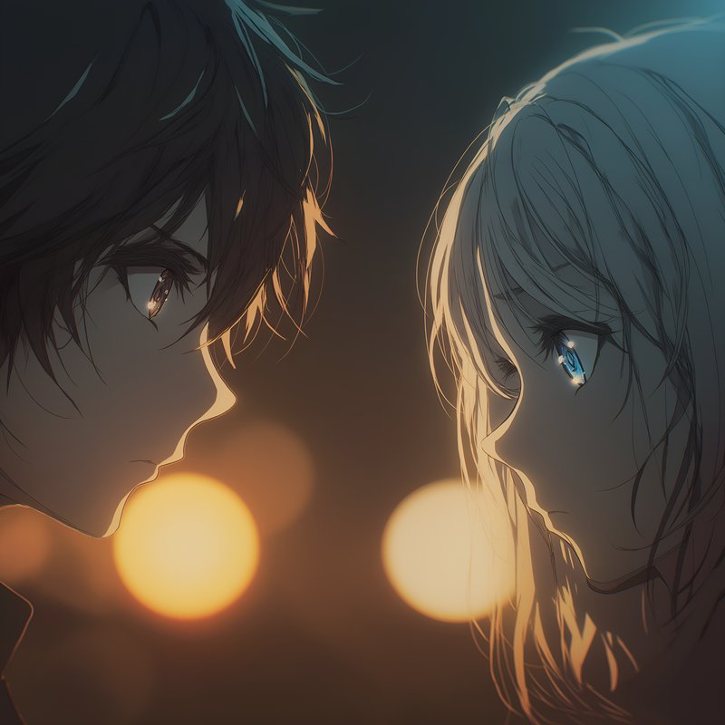 Two characters face each other at night in a city scene Free Premium Stock Image - stock photo