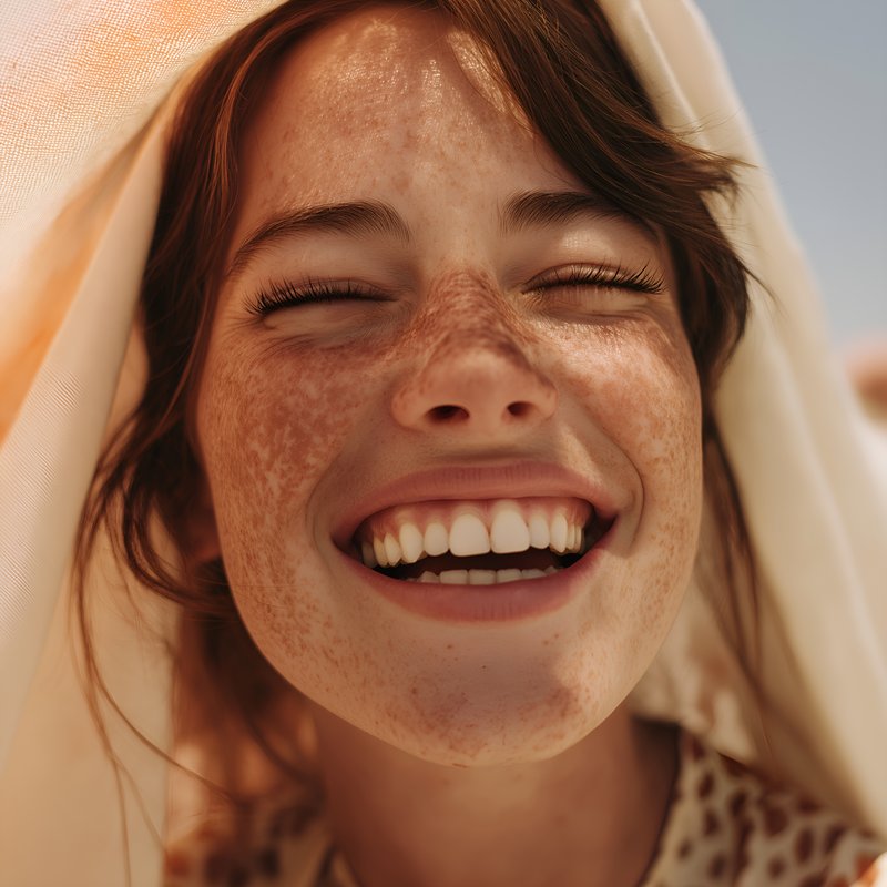 Smiling person with freckles enjoying sunny day outside Free Premium Stock Image - stock photo