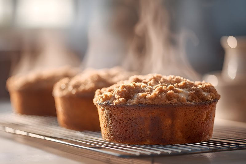 Freshly baked muffins cooling on a wire rack in the kitchen Free Premium Stock Image - stock photo