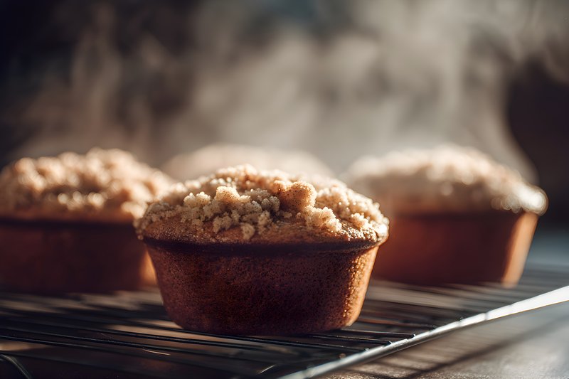 Freshly baked muffins cool on a wire rack in a kitchen Free Premium Stock Image - stock photo
