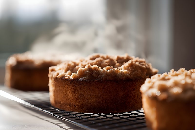 Freshly baked cakes cooling on a wire rack in daylight Free Premium Stock Photo - stock photo