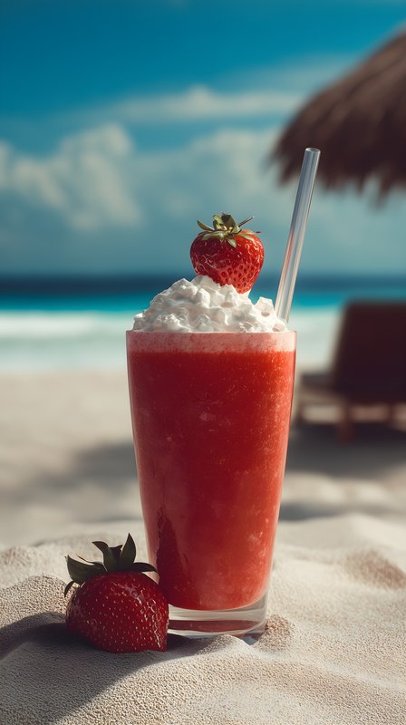 Refreshing drink served on the beach near the ocean shoreline Free Premium Stock Image - stock photo