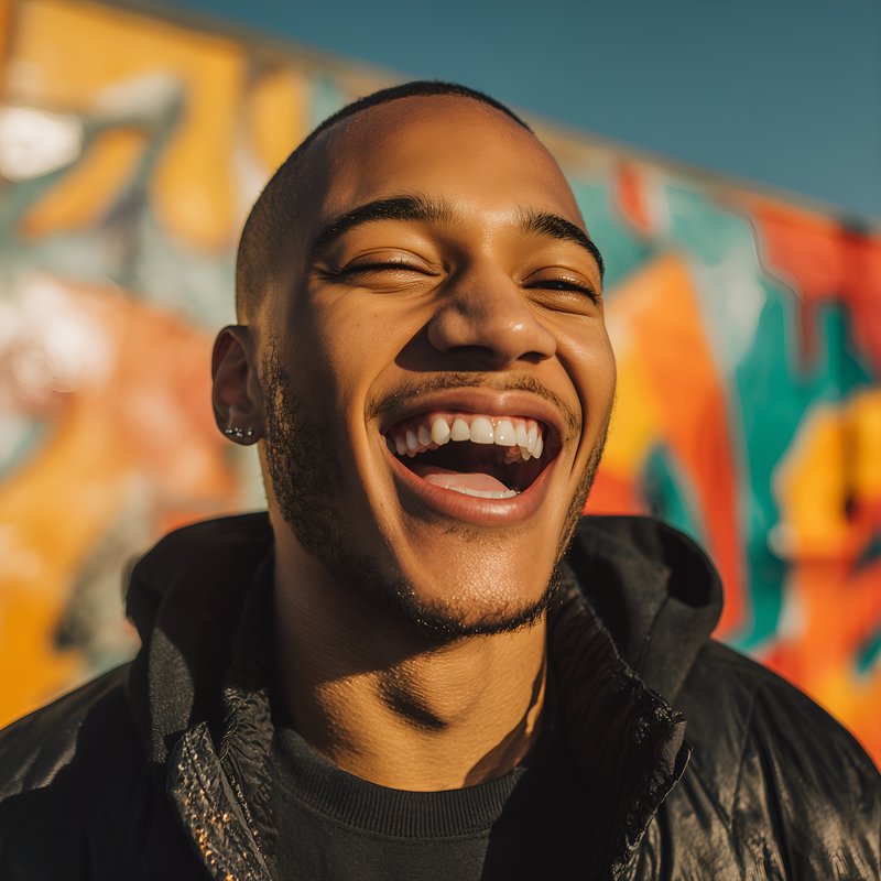 Man smiling against colorful wall in bright sunlight Free Premium Stock Photo - stock photo