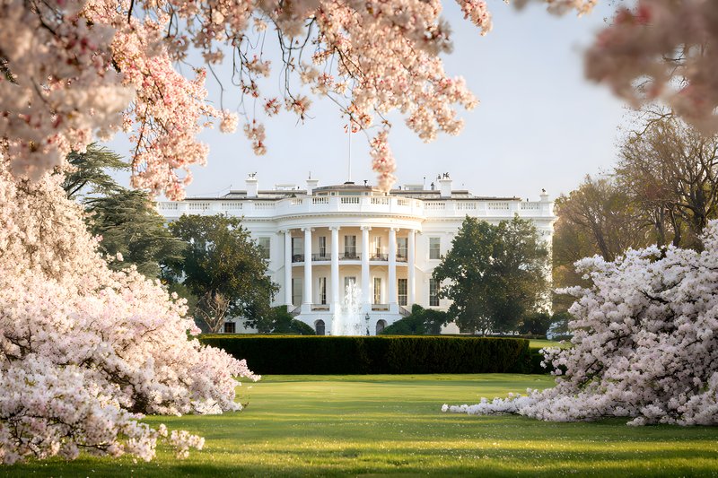 Cherry blossoms bloom near the White House in springtime Free Premium Stock Photo - stock photo