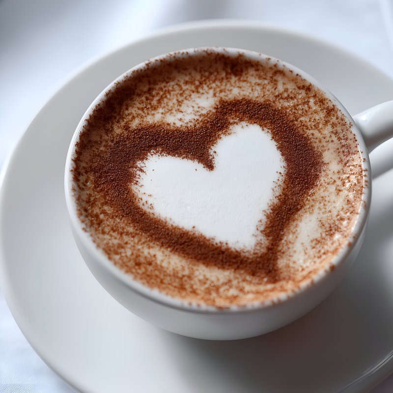 Coffee cup with heart design on top in a cafe setting Free Premium Stock Photo - stock photo