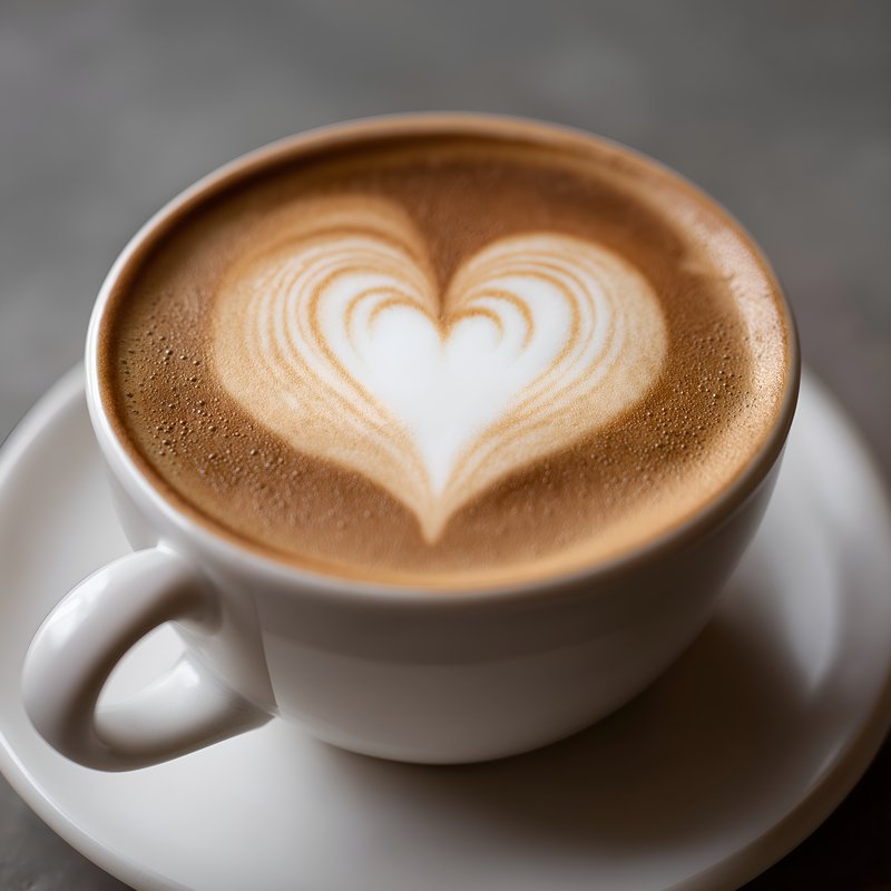 Latte with heart design on top served in a white cup Free Premium Stock Photo - stock photo