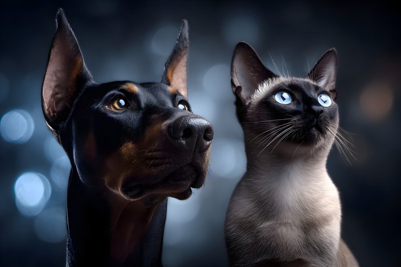 Dog and cat looking at the stars in a dark night sky Free Premium Stock Photo - stock photo