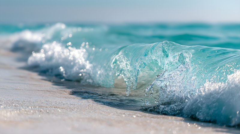 Waves roll onto a sandy beach under bright sunlight Free Premium Stock Image - stock photo