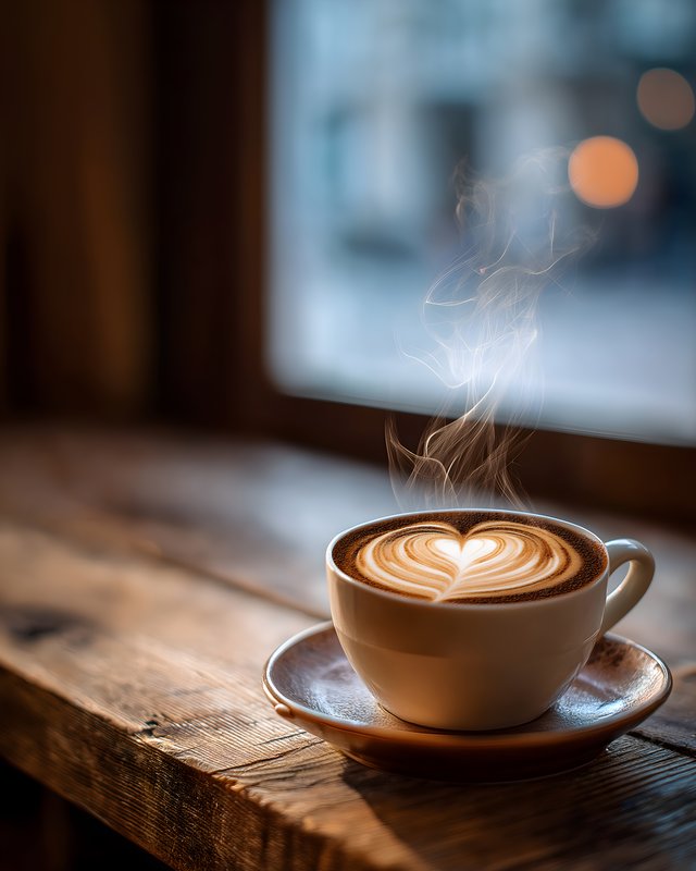 Coffee cup with heart shape in a cozy cafe setting Free Premium Stock Image - stock photo