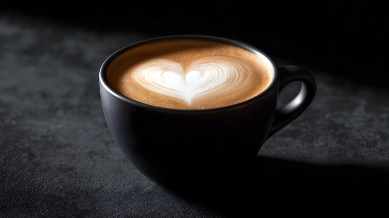 Coffee cup with heart design on surface served at cafe Free Premium Stock Photo - stock photo
