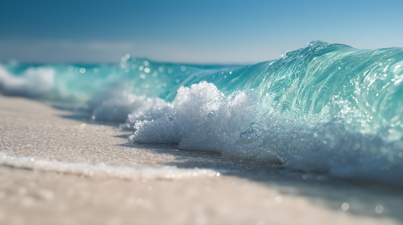Waves crashing on sandy beach during bright daytime Free Premium Stock Image - stock photo