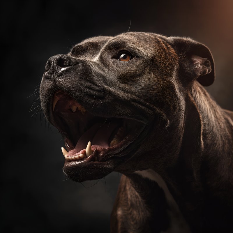 Dog showing teeth and barking in dark setting Free Premium Stock Image - stock photo