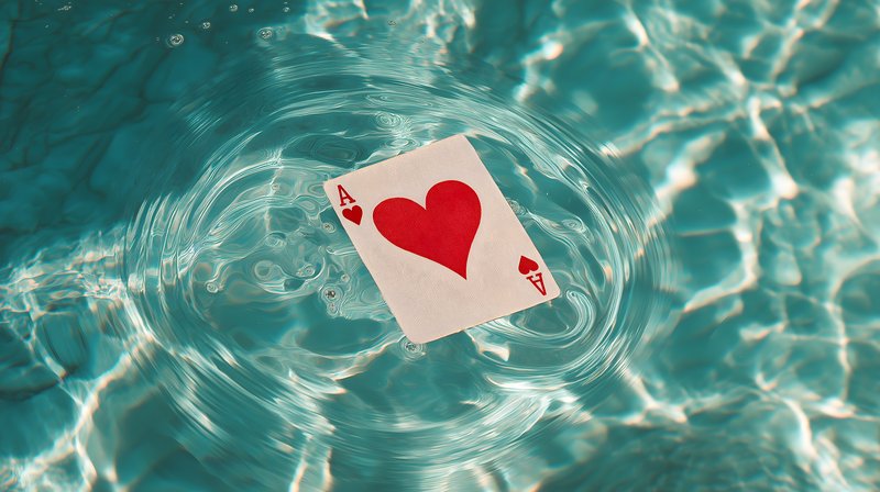 Playing cards float in water during a sunny day Free Premium Stock Image - stock photo