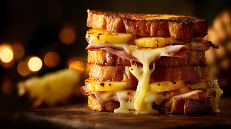 A stack of grilled sandwiches sits on a wooden board Free Premium Stock Photo - stock photo