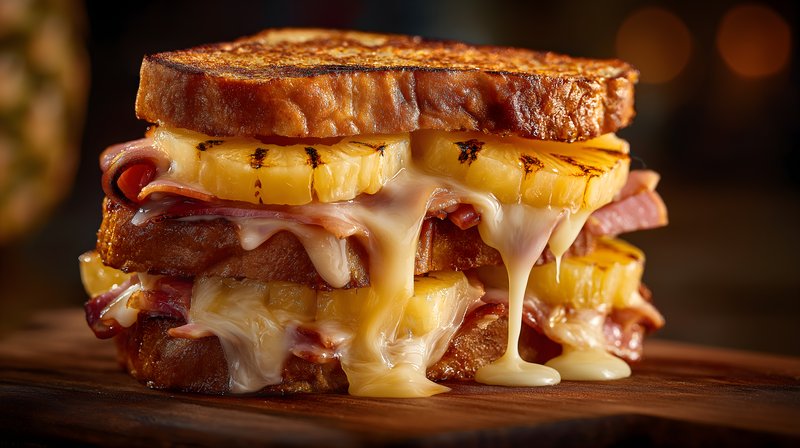 Grilled sandwich with ham and pineapple stacked high Free Premium Stock Photo - stock photo