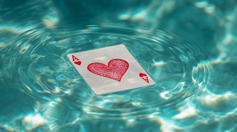 Playing card rests on the water surface in bright light Free Premium Stock Photo - stock photo