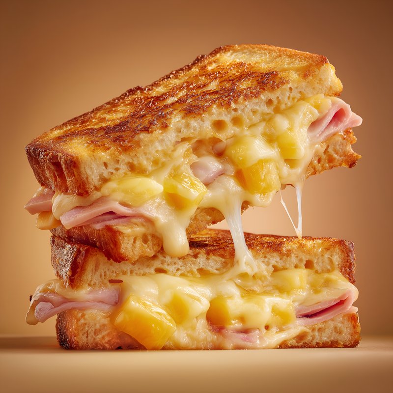 Warm sandwich with cheese, ham, and pineapple stacked high Free Premium Stock Photo - stock photo