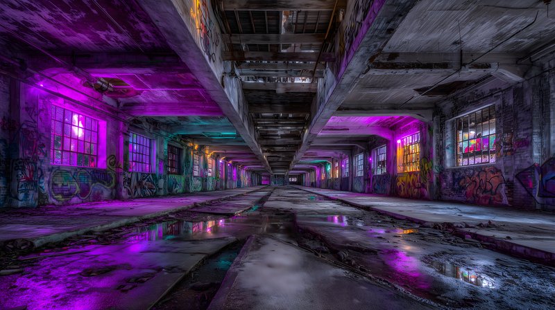 Urban exploration in an abandoned warehouse at night Free Premium Stock Photo - stock photo