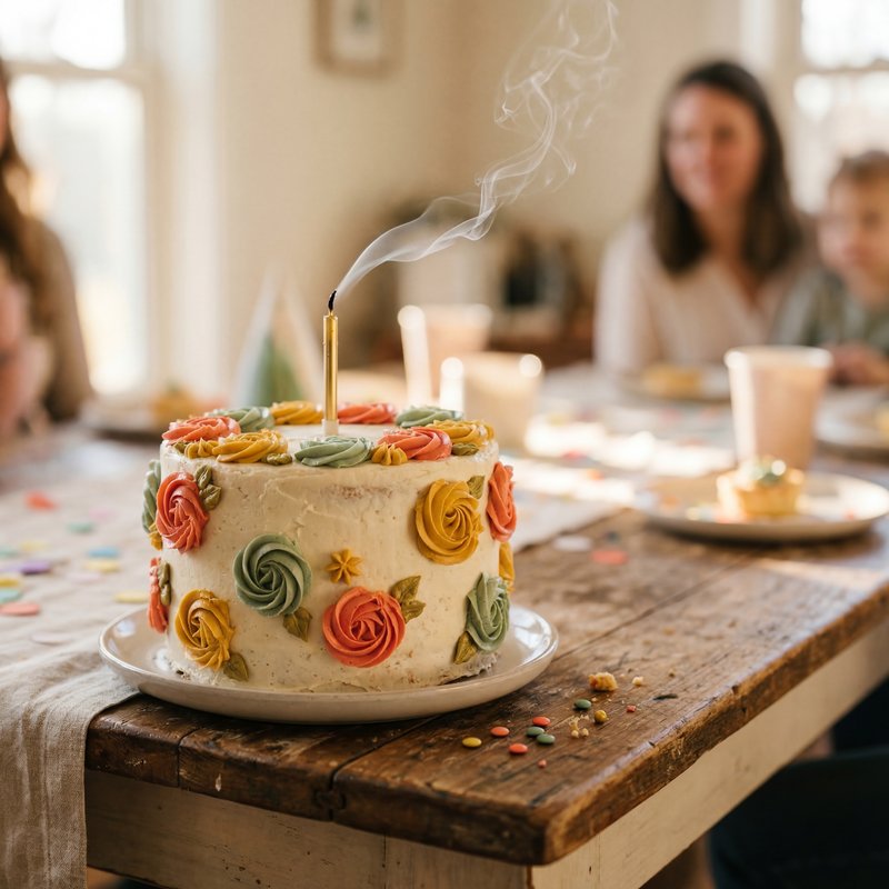 Birthday celebration with cake and family in a living room Premium Stock Photo - stock photo