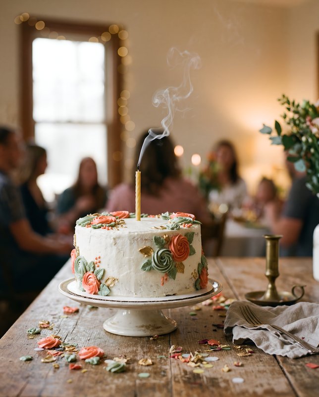 Celebration with cake and friends during evening gathering Premium Stock Image - stock photo