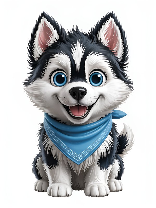 Happy husky dog with blue scarf sitting and smiling Premium Stock Image - stock photo