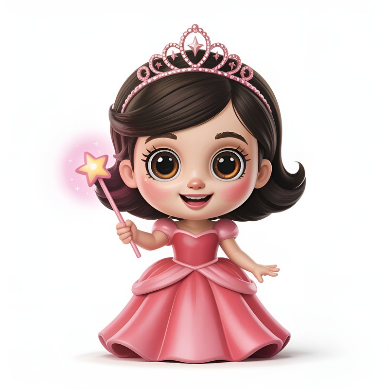 Young girl with a crown holding a magic wand in a pink dress Premium Stock Photo - stock photo