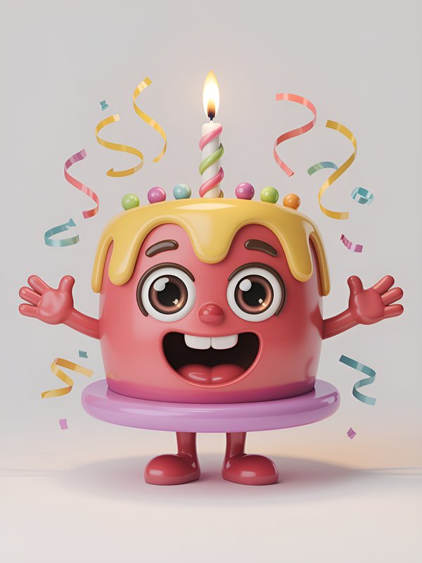 Happy birthday cake character with a candle and decorations Premium Stock Photo - stock photo