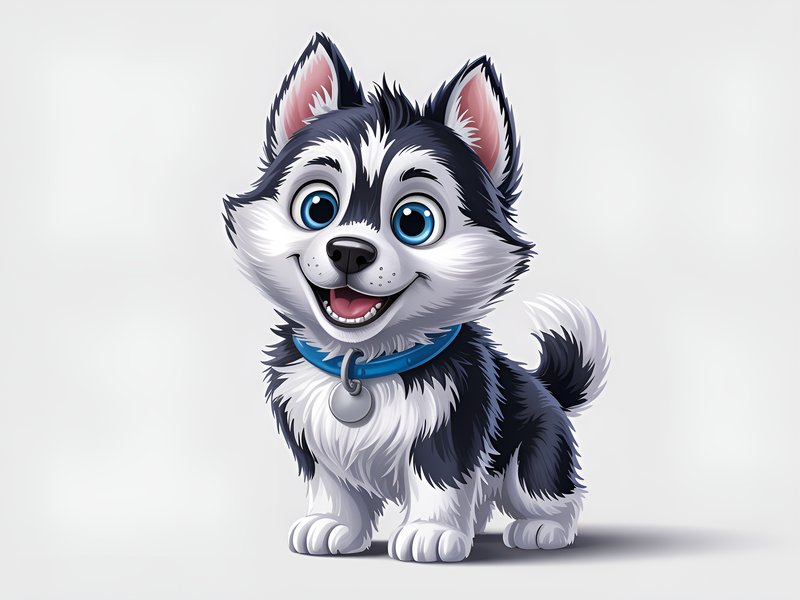 Cute husky puppy with blue eyes and happy expression Premium Stock Image - stock photo
