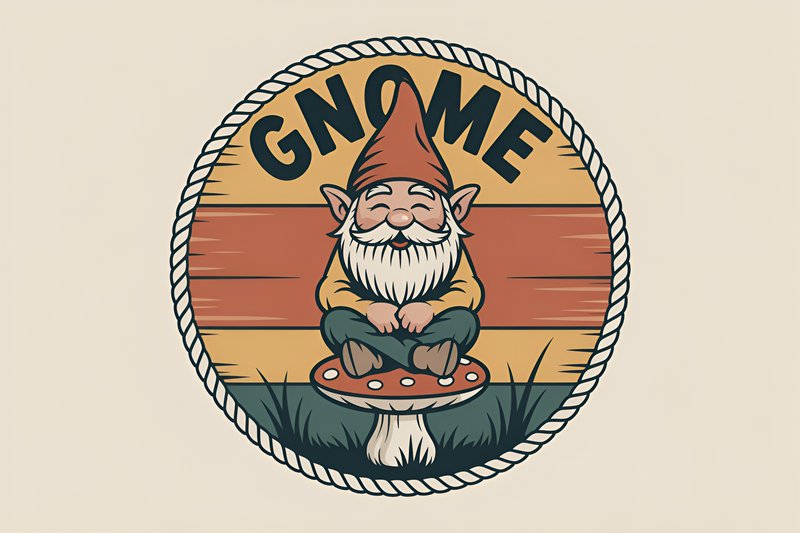 Gnome sitting on mushroom with a rope border design Premium Stock Photo - stock photo