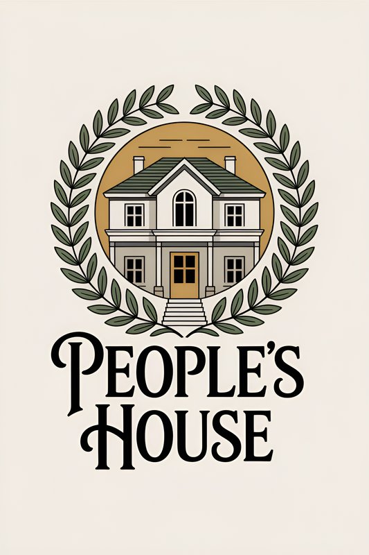 People gather at a house surrounded by a large design Premium Stock Photo - stock photo