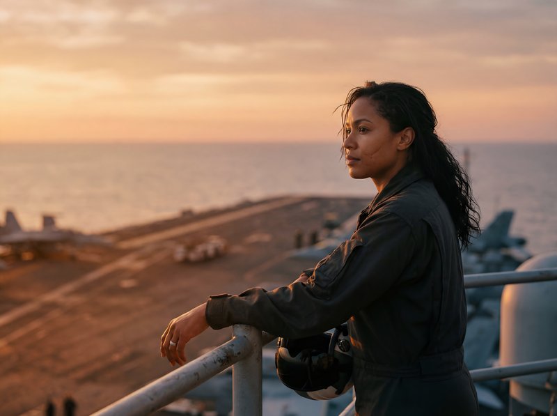 Woman gazes at the sea from a ship at sunset Premium Stock Image - stock photo