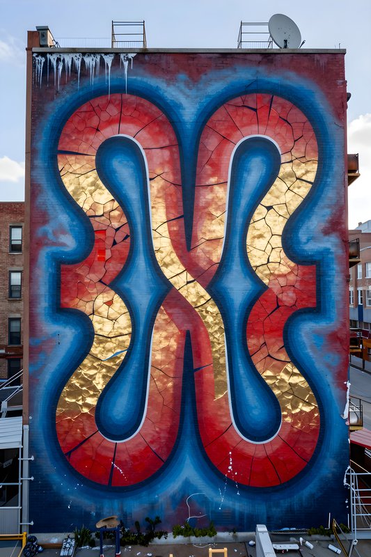 Colorful mural on a city building wall in bright daylight Premium Stock Image - stock photo