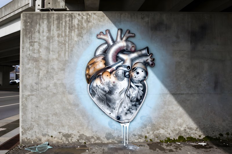 Street art shows heart design on wall under bridge Premium Stock Image - stock photo