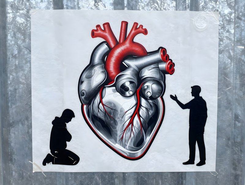 Artwork shows a heart with figures in an urban setting Premium Stock Photo - stock photo