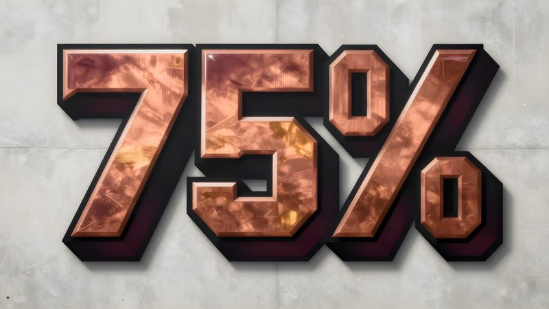 Sign shows 75 percent on wall in urban setting Premium Stock Image - stock photo