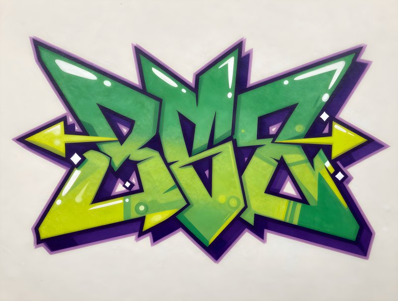 Graffiti art with sharp shapes and bright colors on a wall Premium Stock Image - stock photo