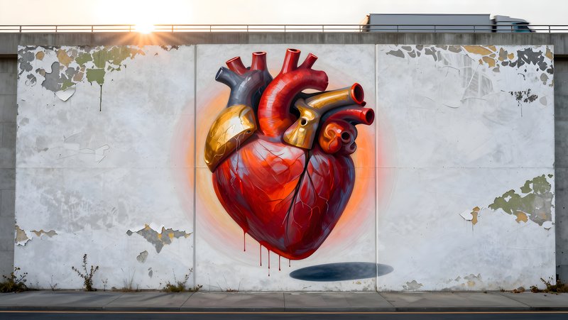 Heart mural on a city wall at sunset Premium Stock Photo - stock photo