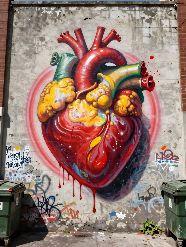 Creative heart mural on a city wall in bright colors Premium Stock Image - stock photo