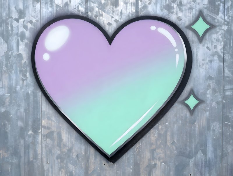 Heart mural on wall with pastel colors and sparkles Premium Stock Image - stock photo
