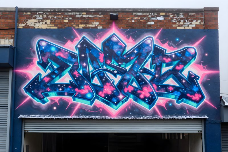 Colorful graffiti art displayed on a brick wall in a city Premium Stock Image - stock photo