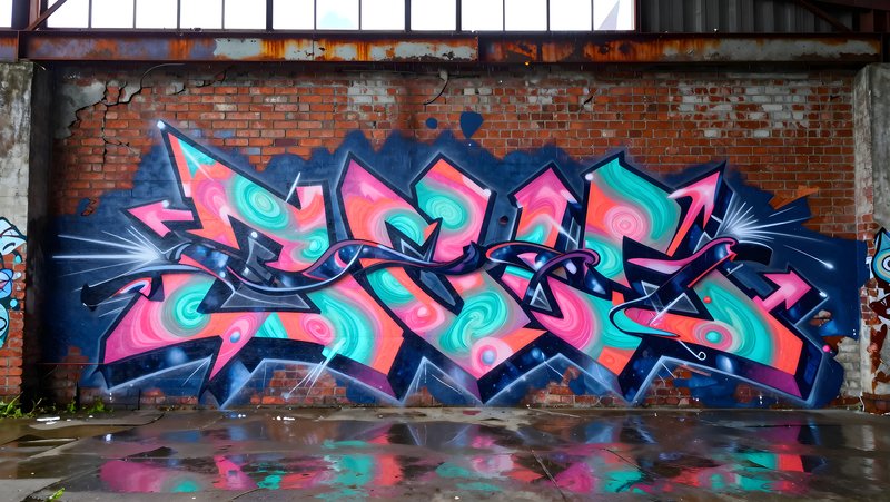Colorful graffiti art on a warehouse wall in an urban area Premium Stock Photo - stock photo