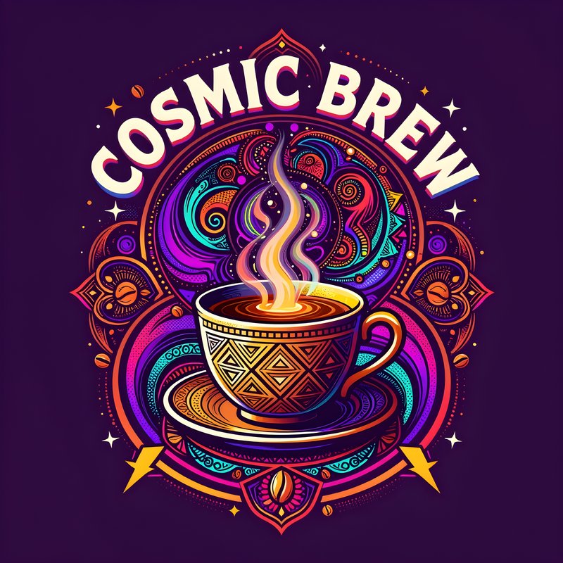 Cosmic brew offers coffee and art in a colorful design Premium Stock Photo - stock photo