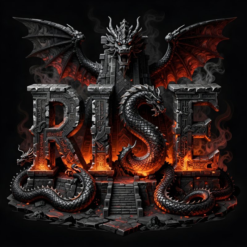 Design of dragon scene with large letters in dark setting Premium Stock Photo - stock photo